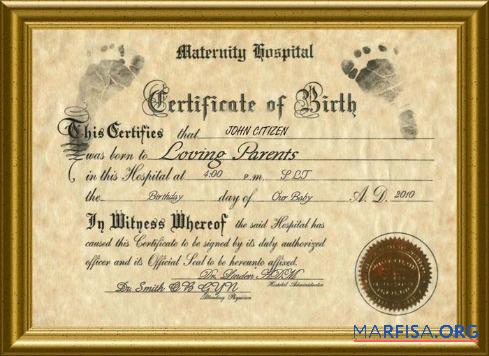 Printable United States Maternity hospital birth certificate example